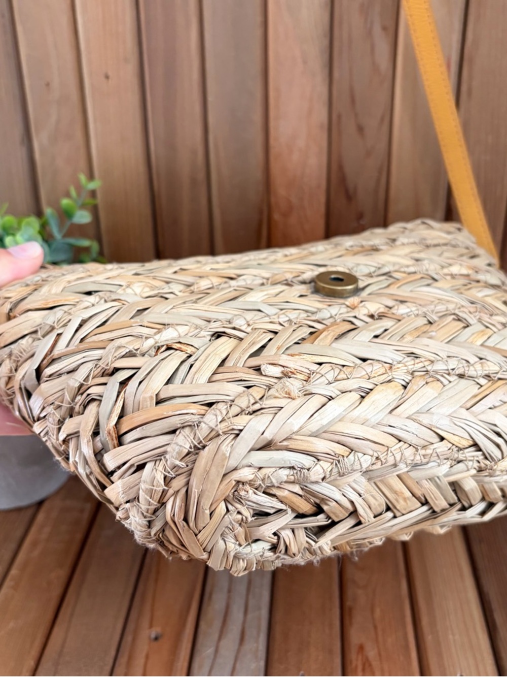 Woven Boho Crossbody Bag Vegan Leather Flap in Bright Yellow - Picture 5 of 8